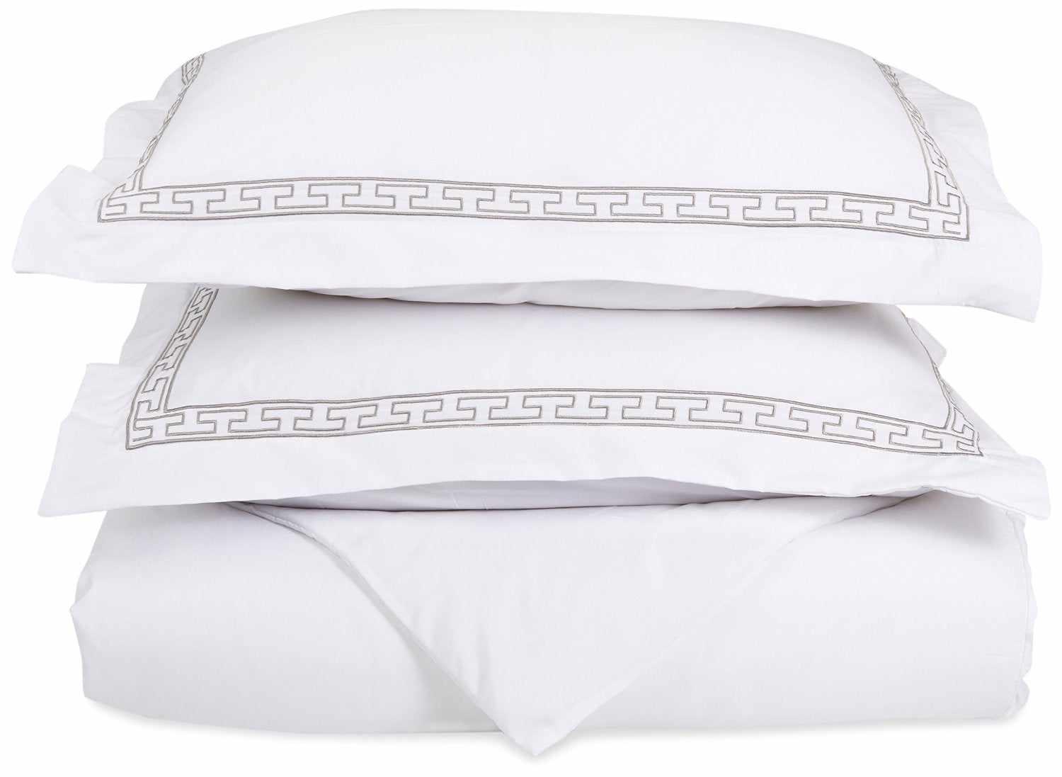  Superior Embroidered Solid Greek Key Microfiber Duvet Cover Set -White
