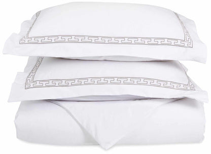  Superior Embroidered Solid Greek Key Microfiber Duvet Cover Set -White
