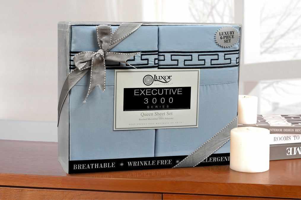  Superior Embroidered Solid Greek Key Microfiber Duvet Cover Set -Teal