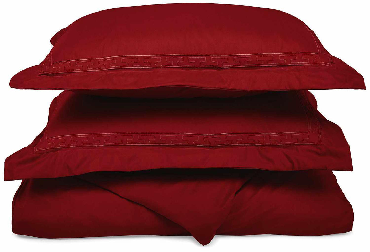 Superior Embroidered Solid Greek Key Microfiber Duvet Cover Set - Burgundy