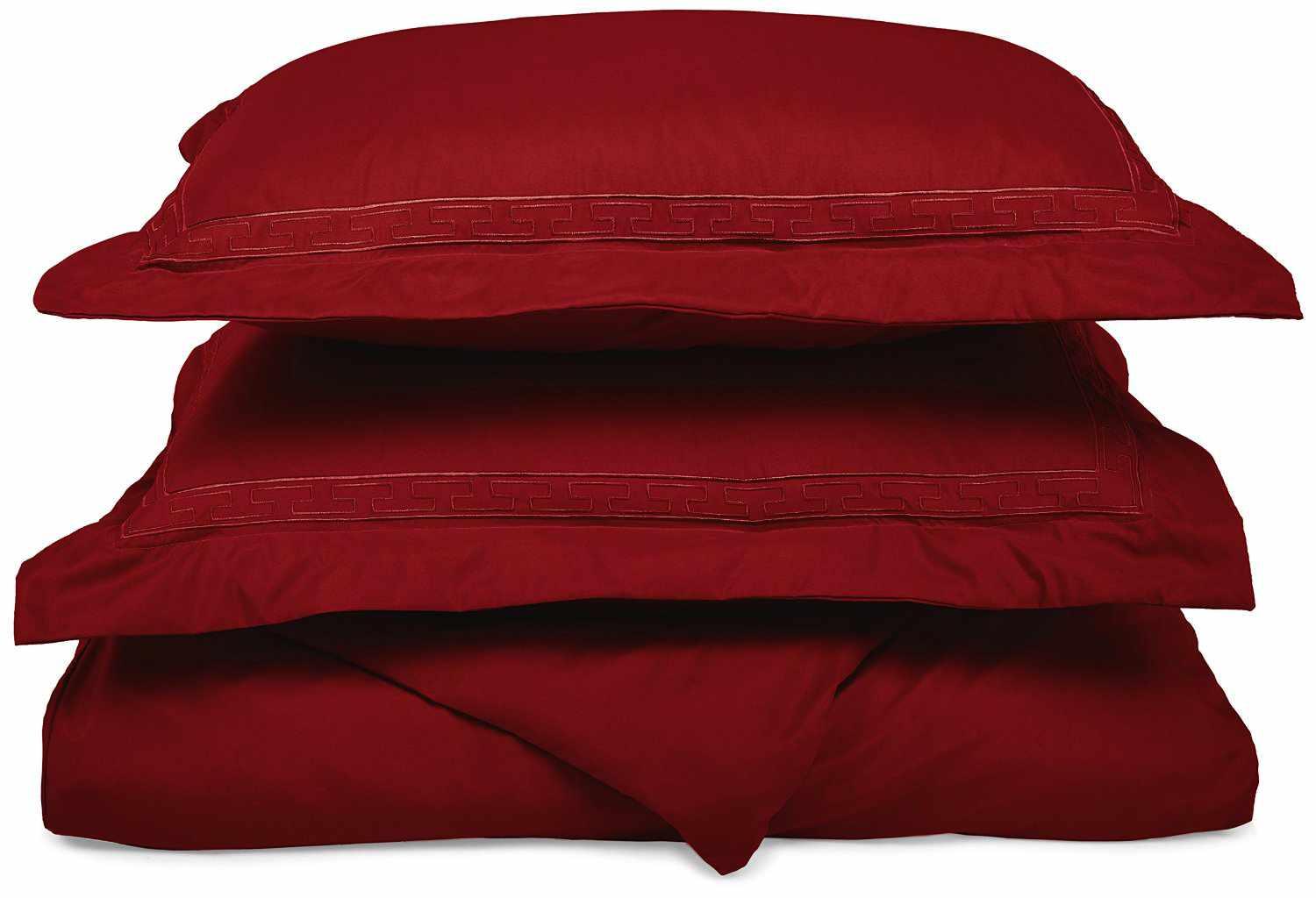  Superior Embroidered Solid Greek Key Microfiber Duvet Cover Set - Burgundy