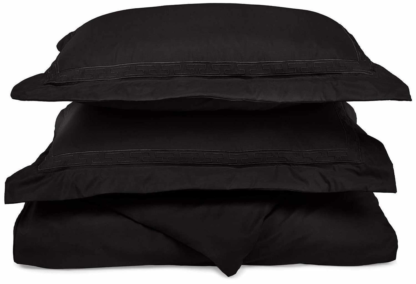  Superior Embroidered Solid Greek Key Microfiber Duvet Cover Set - Black