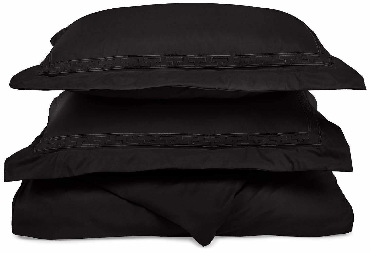  Superior Embroidered Solid Greek Key Microfiber Duvet Cover Set - Black