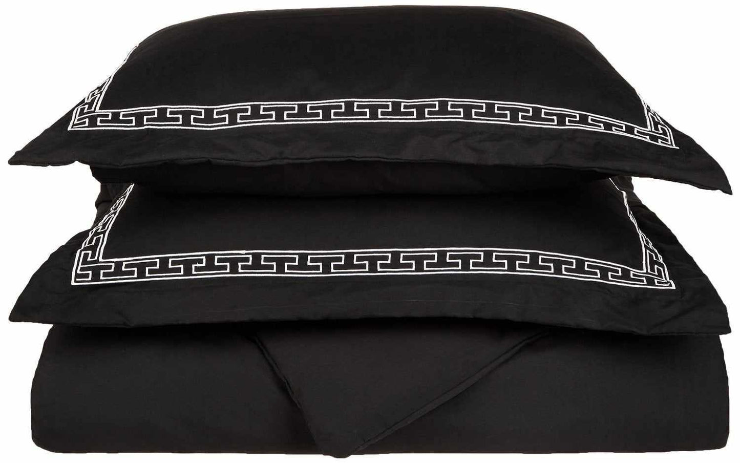  Superior Embroidered Solid Greek Key Microfiber Duvet Cover Set - Black/White