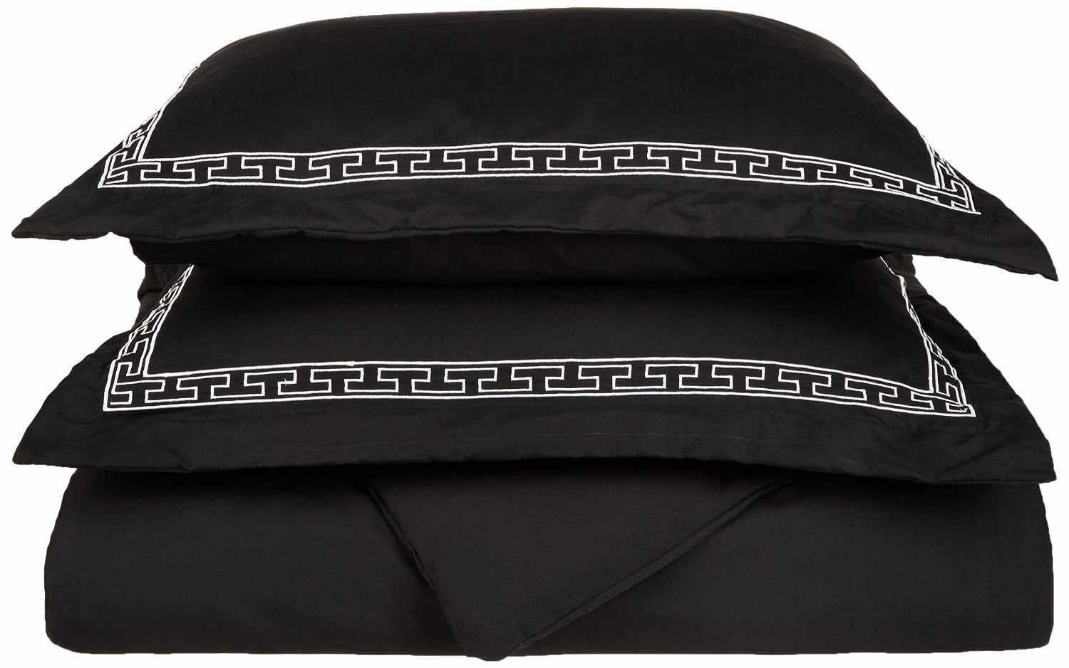  Superior Embroidered Solid Greek Key Microfiber Duvet Cover Set - Black/White