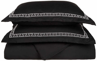  Superior Embroidered Solid Greek Key Microfiber Duvet Cover Set - Black/White