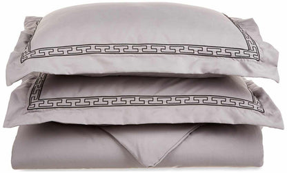  Superior Embroidered Solid Greek Key Microfiber Duvet Cover Set - Tan