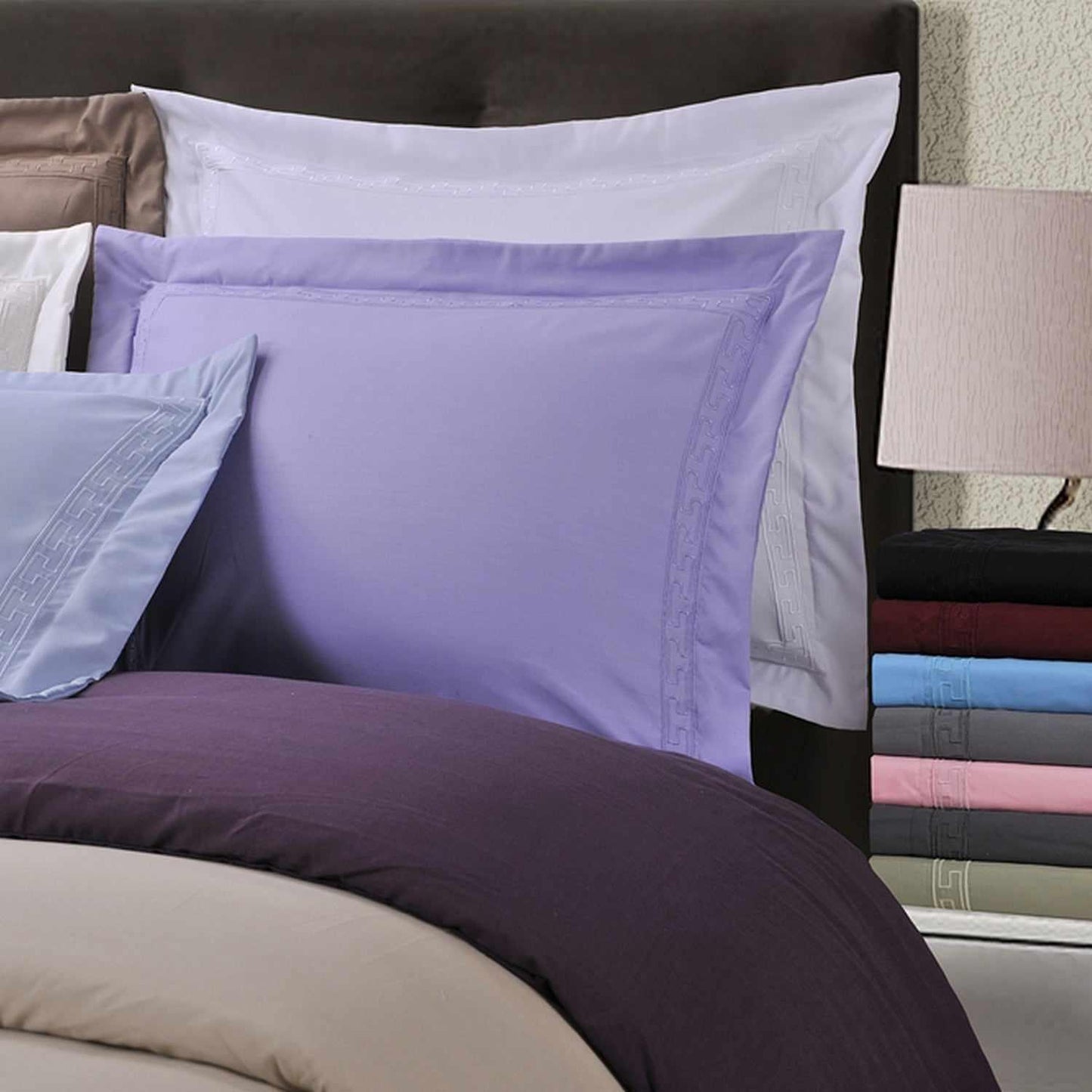  Superior Embroidered Solid Greek Key Microfiber Duvet Cover Set -  Charcoal