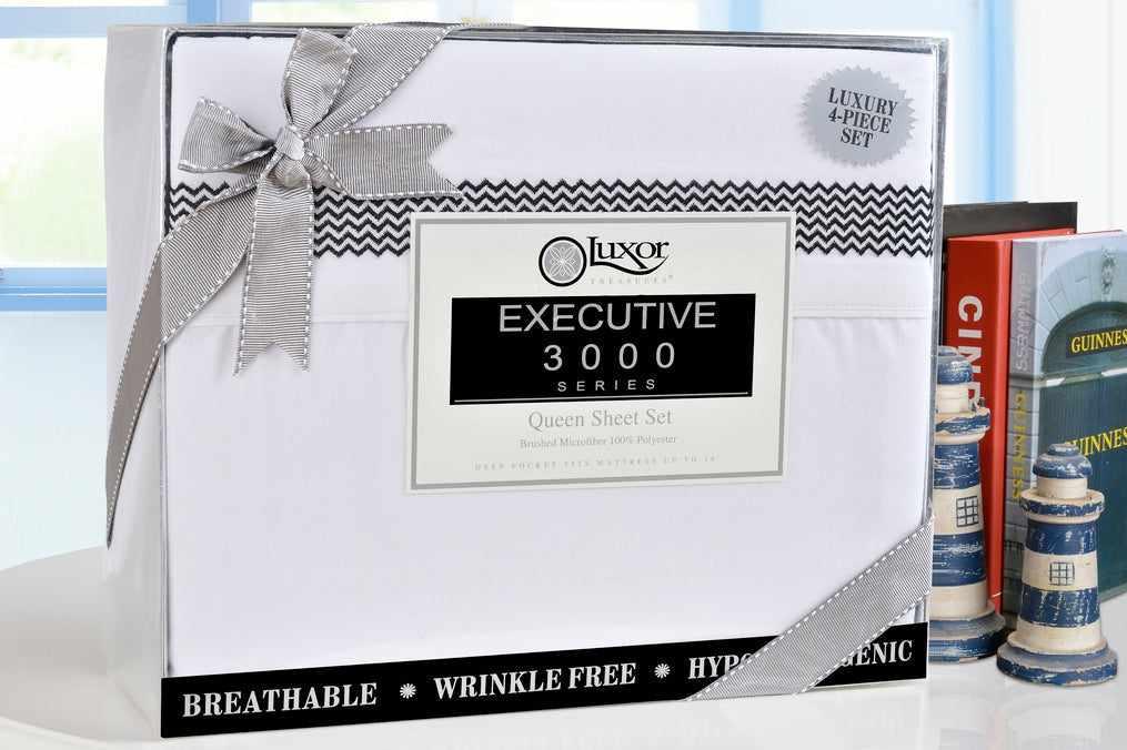 Superior Embroidered Zig Zag Wrinkle Resistant Deep Pocket Microfiber Sheet Set - White-Black