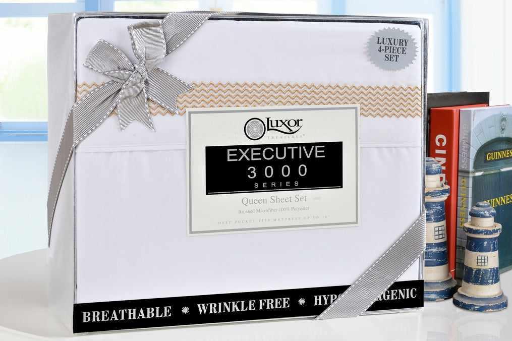 Superior Embroidered Zig Zag Wrinkle Resistant Deep Pocket Microfiber Sheet Set - Tan