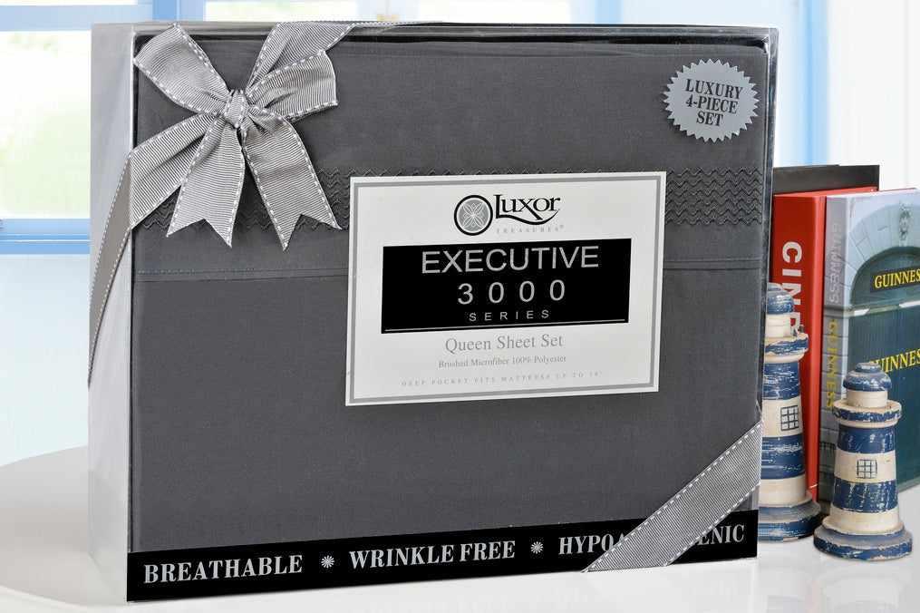 Superior Embroidered Zig Zag Wrinkle Resistant Deep Pocket Microfiber Sheet Set - White/Black