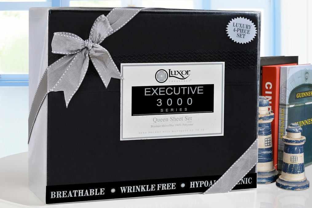 Superior Embroidered Zig Zag Wrinkle Resistant Deep Pocket Microfiber Sheet Set - Black