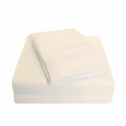 Superior Embroidered Zig Zag Wrinkle Resistant Deep Pocket Microfiber Sheet Set -Ivory