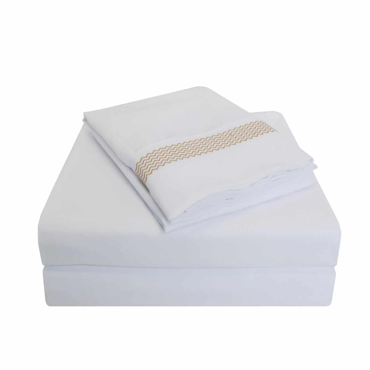 Superior Embroidered Zig Zag Wrinkle Resistant Deep Pocket Microfiber Sheet Set - White