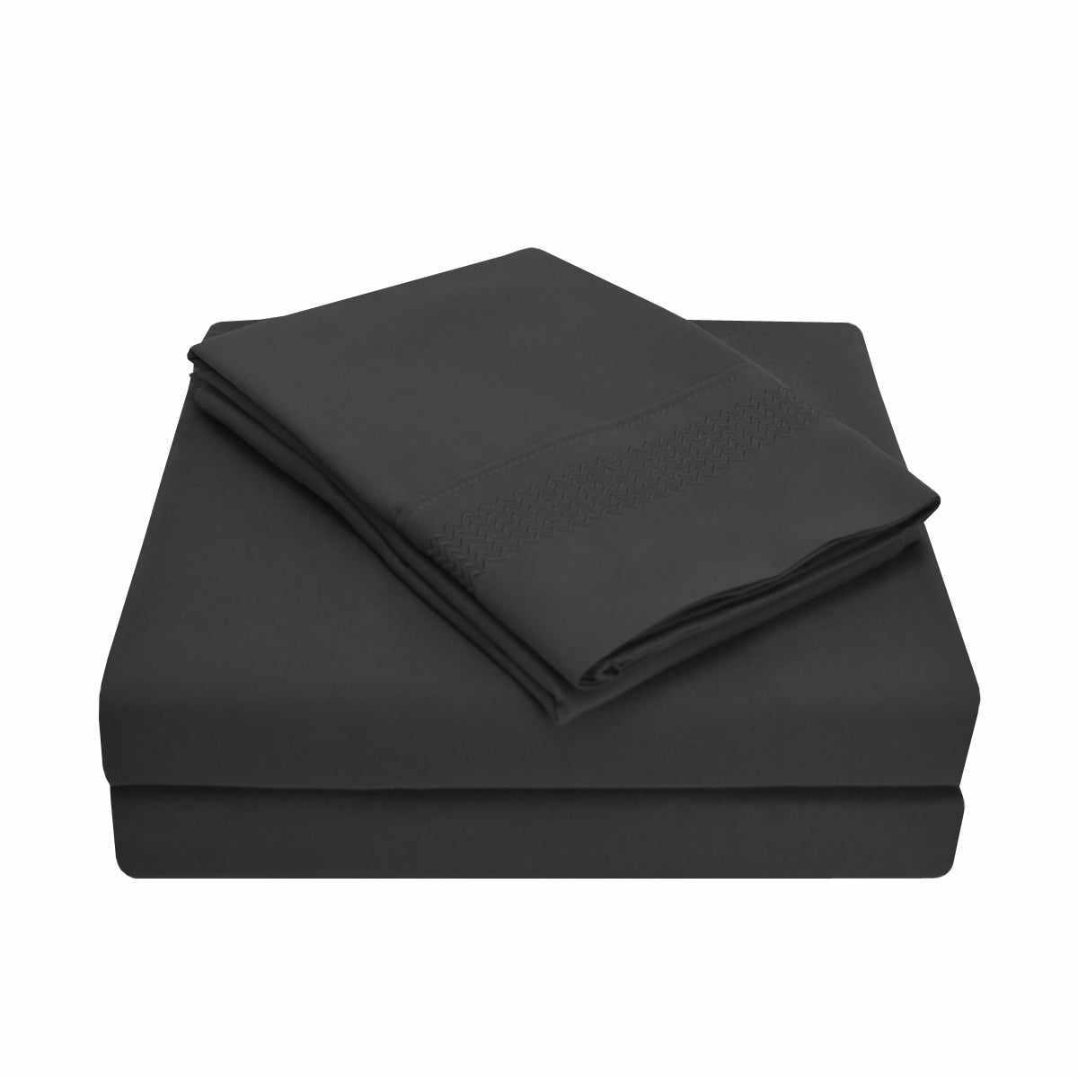Superior Embroidered Zig Zag Wrinkle Resistant Deep Pocket Microfiber Sheet Set - Black