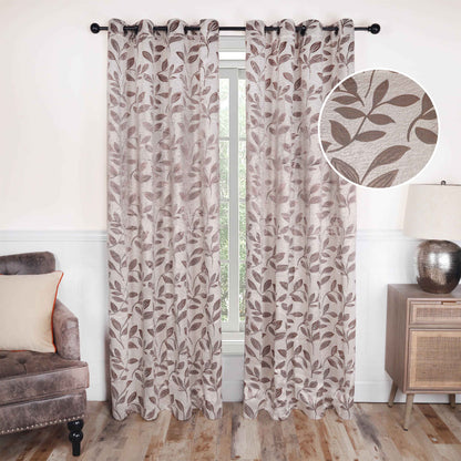 Leaves Machine Washable Room Darkening Blackout Curtains, Set of 2 - Espresso