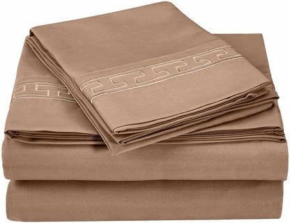  Superior Executive 3000 Series Solid Regal Embroidery Durable Soft Wrinkle Free Sheet Set - Taupe