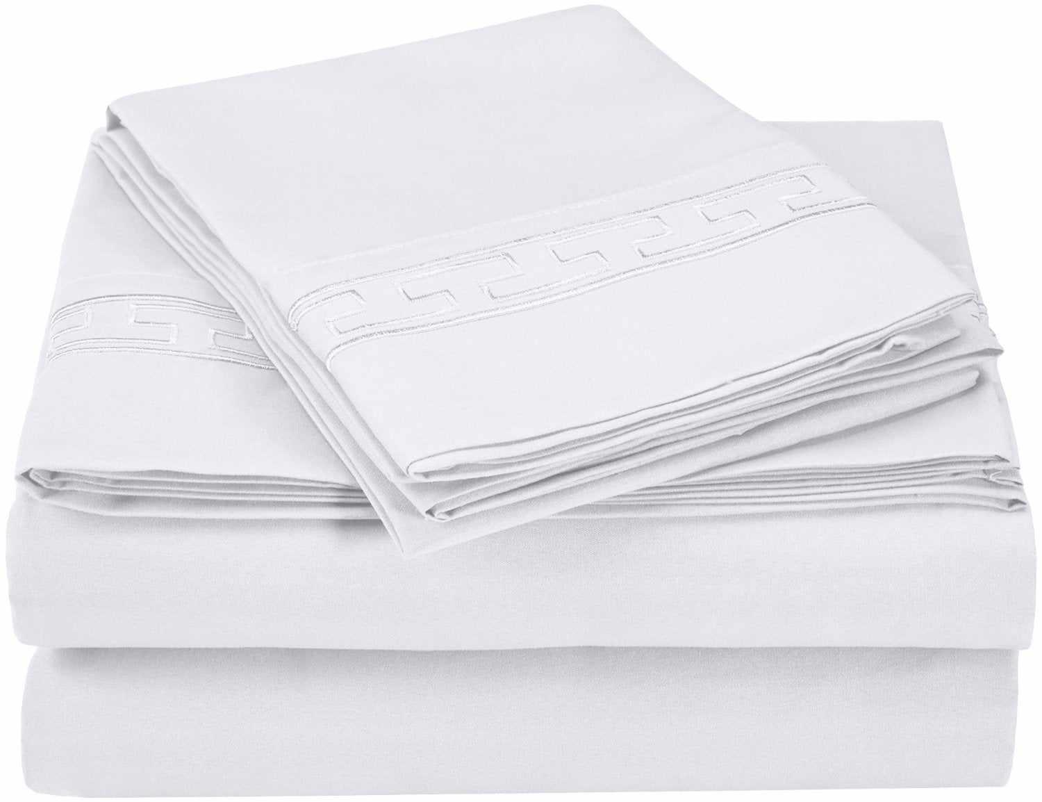  Superior Executive 3000 Series Solid Regal Embroidery Durable Soft Wrinkle Free Sheet Set -  White