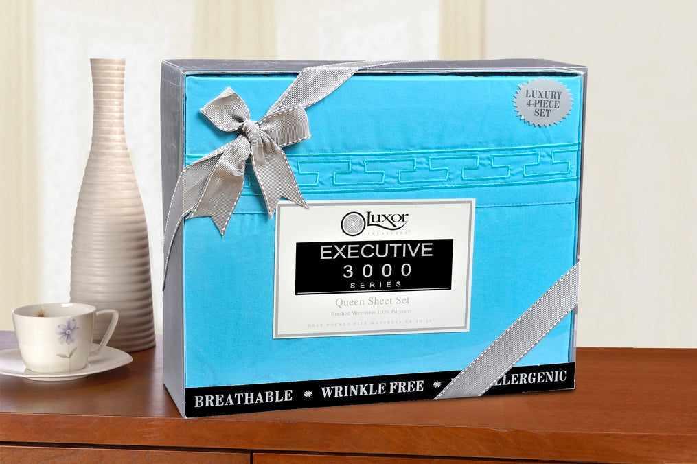  Superior Executive 3000 Series Solid Regal Embroidery Durable Soft Wrinkle Free Sheet Set -  Aqua