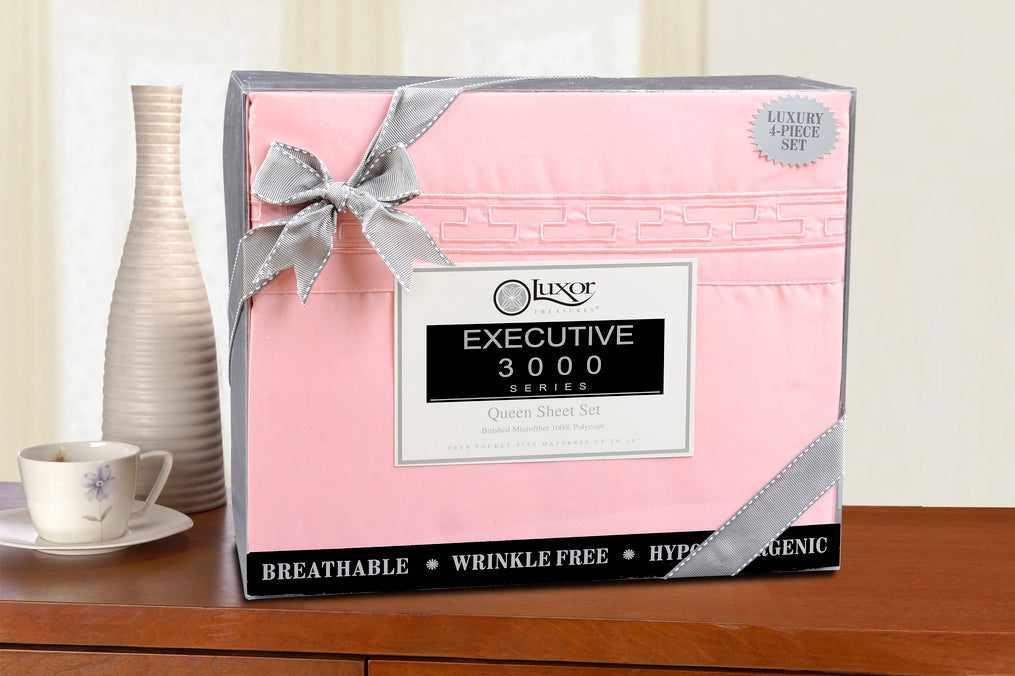  Superior Executive 3000 Series Solid Regal Embroidery Durable Soft Wrinkle Free Sheet Set -  Pink