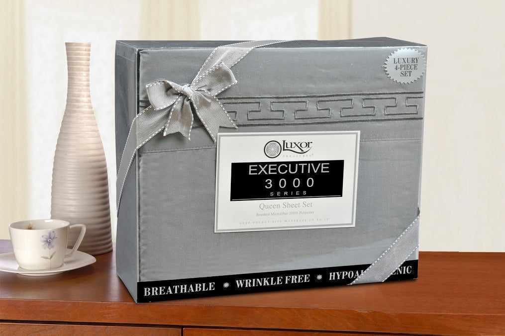  Superior Executive 3000 Series Solid Regal Embroidery Durable Soft Wrinkle Free Sheet Set - Silver