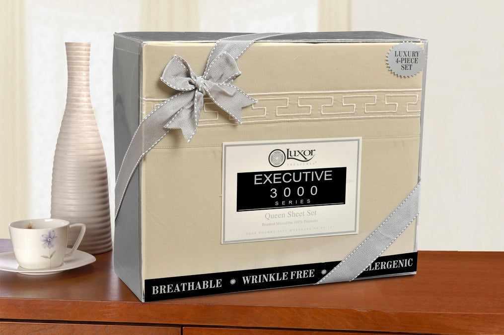  Superior Executive 3000 Series Solid Regal Embroidery Durable Soft Wrinkle Free Sheet Set - Tan