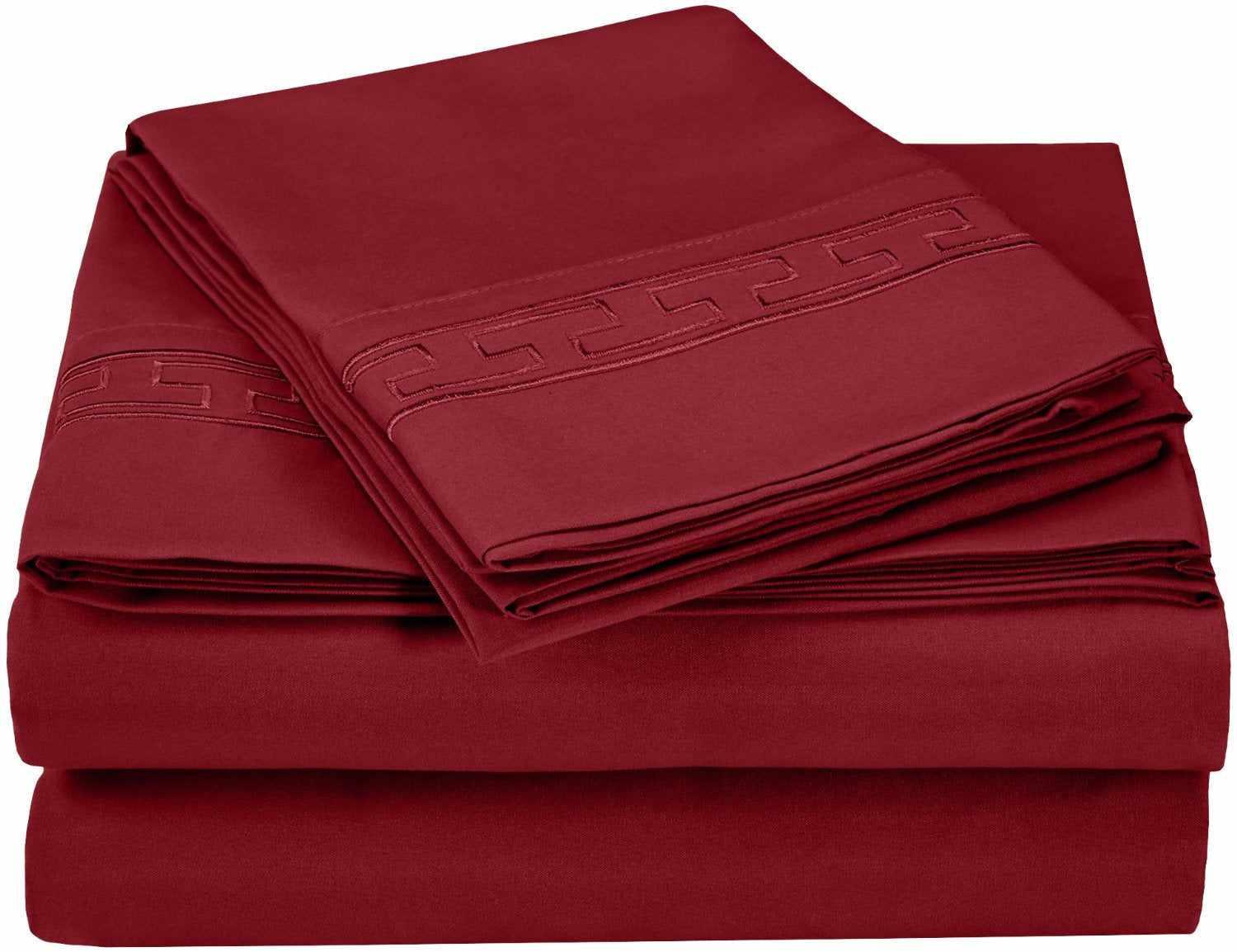 Superior Executive 3000 Series Solid Regal Embroidery Durable Soft Wrinkle Free Sheet Set - Burgundy