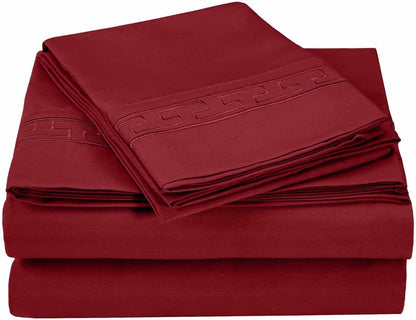 Superior Executive 3000 Series Solid Regal Embroidery Durable Soft Wrinkle Free Sheet Set - Burgundy