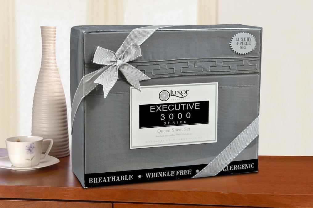  Superior Executive 3000 Series Solid Regal Embroidery Durable Soft Wrinkle Free Sheet Set - Charcoal