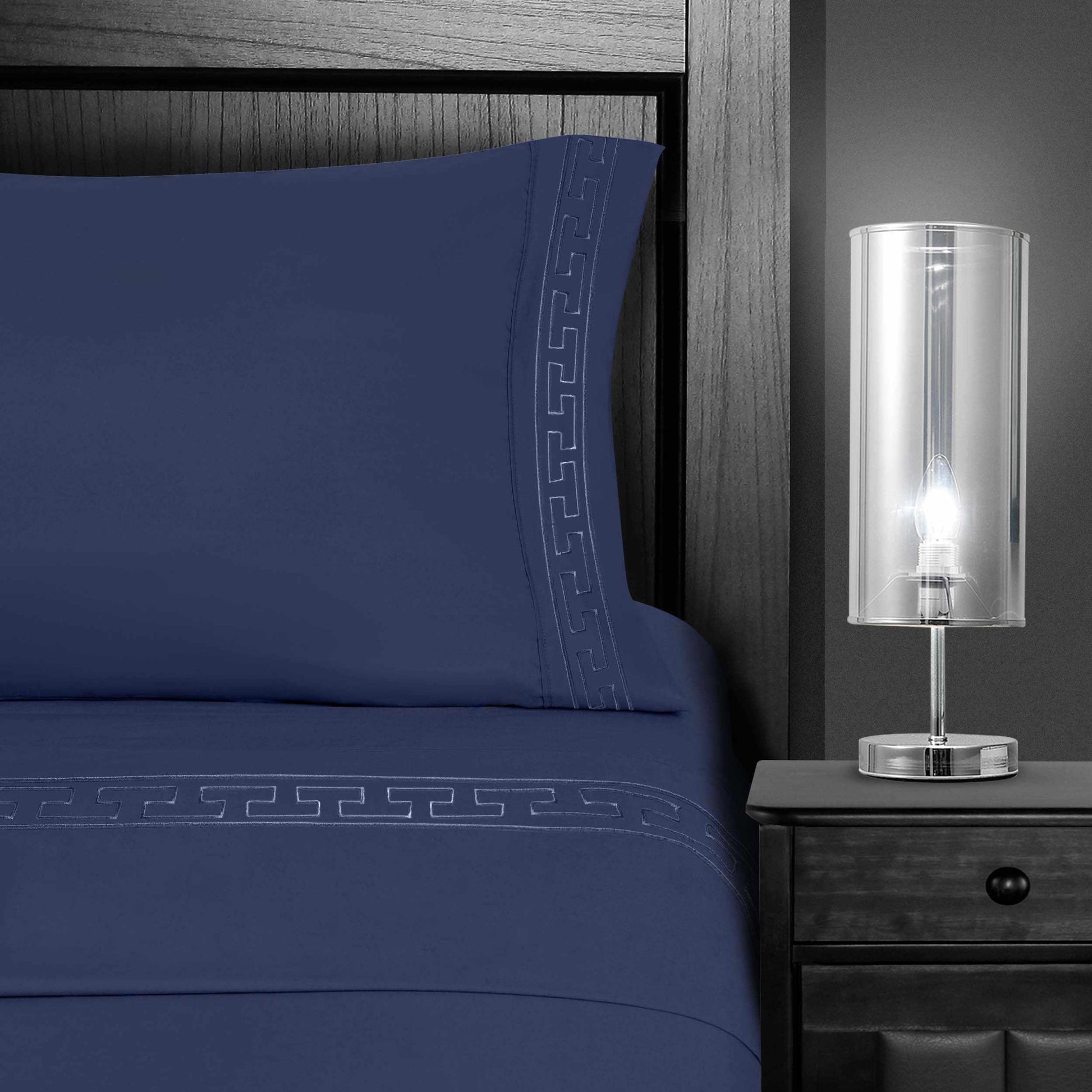  Superior Executive 3000 Series Solid Regal Embroidery Durable Soft Wrinkle Free Sheet Set - Navy Blue