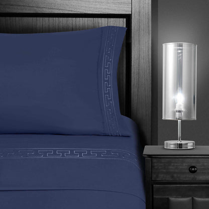  Superior Executive 3000 Series Solid Regal Embroidery Durable Soft Wrinkle Free Sheet Set - Navy Blue