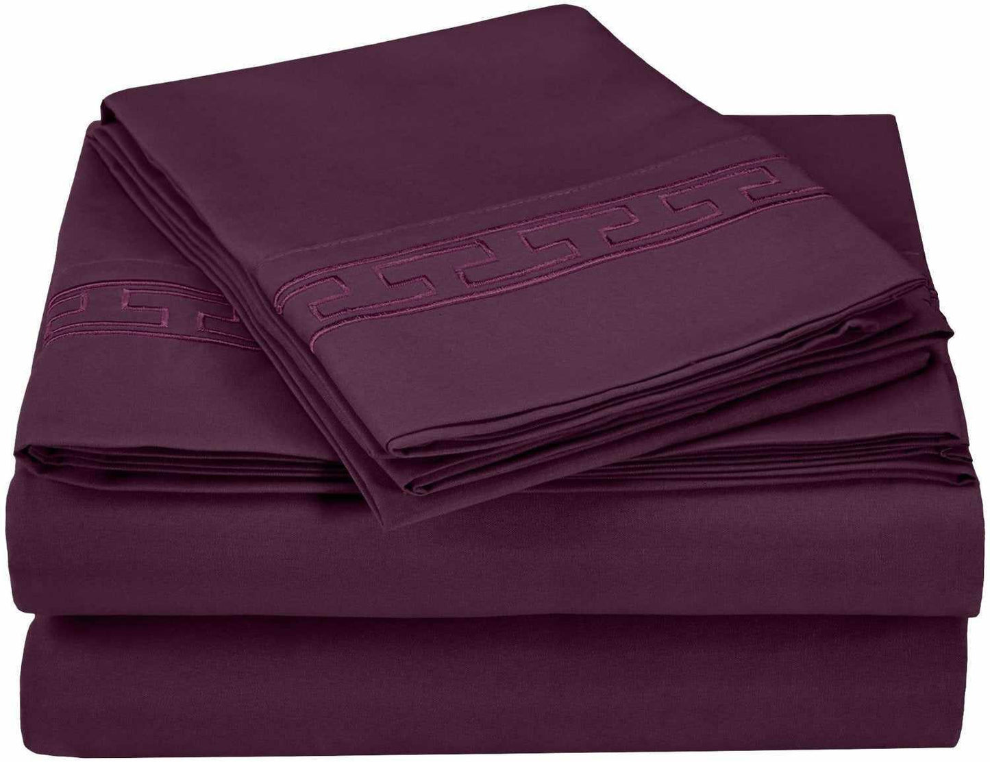 Superior Executive 3000 Series Solid Regal Embroidery Durable Soft Wrinkle Free Sheet Set - Plum