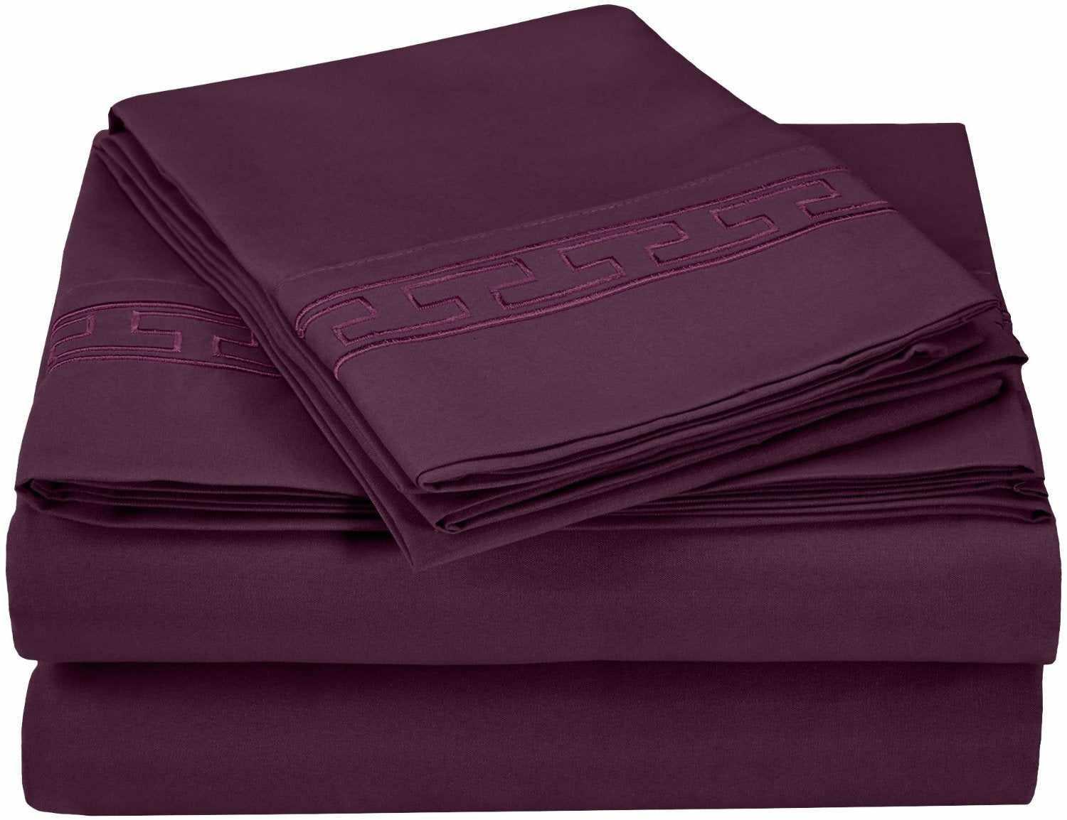 Superior Executive 3000 Series Solid Regal Embroidery Durable Soft Wrinkle Free Sheet Set - Plum
