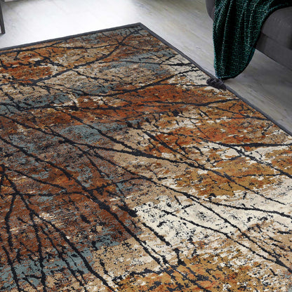 Superior Jezabel Traditional Floral Non-Slip Indoor Washable Area Rug - Blue-Cream