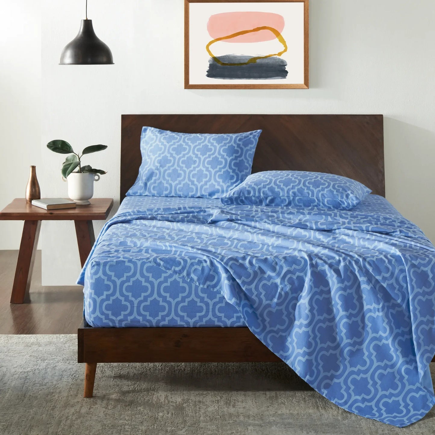 Flannel Brushed Cotton Trellis Geometric Bed Sheet Set