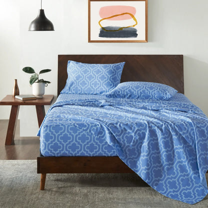 Flannel Brushed Cotton Trellis Geometric Bed Sheet Set