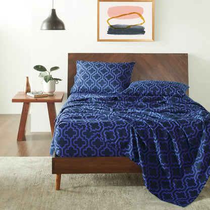 Flannel Brushed Cotton Trellis Geometric Bed Sheet Set