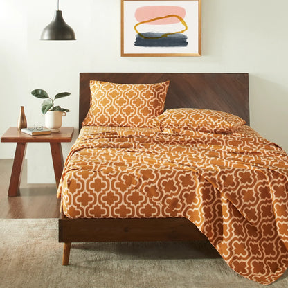 Flannel Brushed Cotton Trellis Geometric Bed Sheet Set