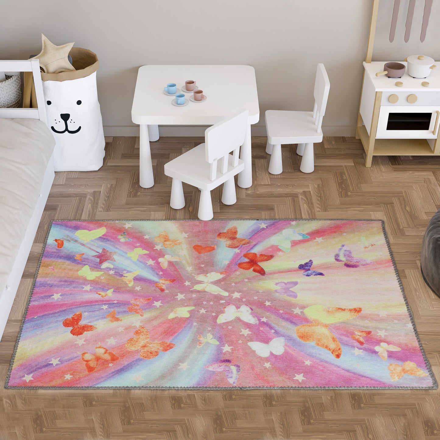 Superior Butterfly Colorful Kids Playroom Nursery Washable Indoor Area Rug Or Door Mat - Apricot