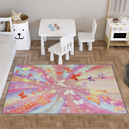 Superior Butterfly Colorful Kids Playroom Nursery Washable Indoor Area Rug Or Door Mat - Apricot