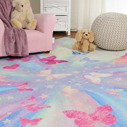 Superior Butterfly Colorful Kids Playroom Nursery Washable Indoor Area Rug Or Door Mat - Magenta