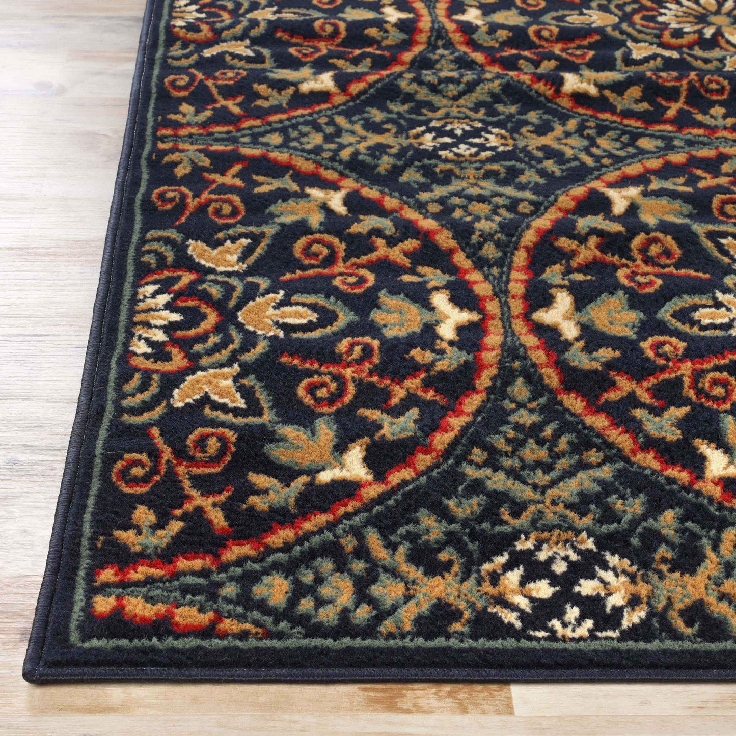 Fancy Floral Medallion Traditional Indoor Area Rug - MidnightBlue