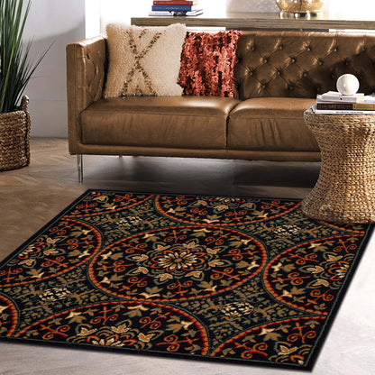 Fancy Floral Medallion Traditional Indoor Area Rug - MidnightBlue