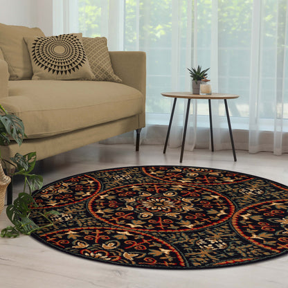 Fancy Floral Medallion Traditional Indoor Area Rug - MidnightBlue