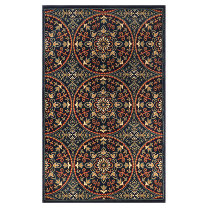 Fancy Floral Medallion Traditional Indoor Area Rug - MidnightBlue