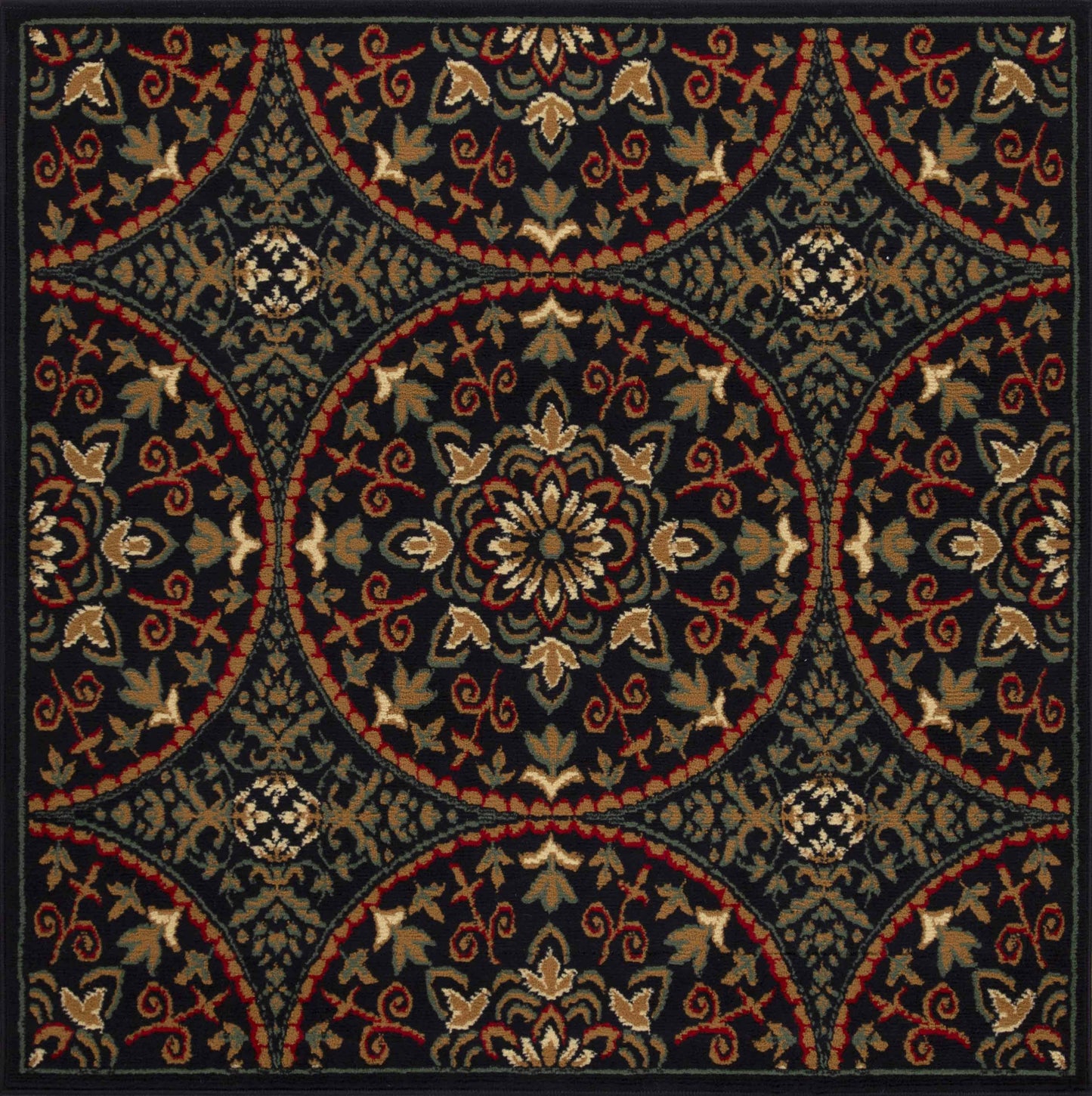 Fancy Floral Medallion Traditional Indoor Area Rug - MidnightBlue