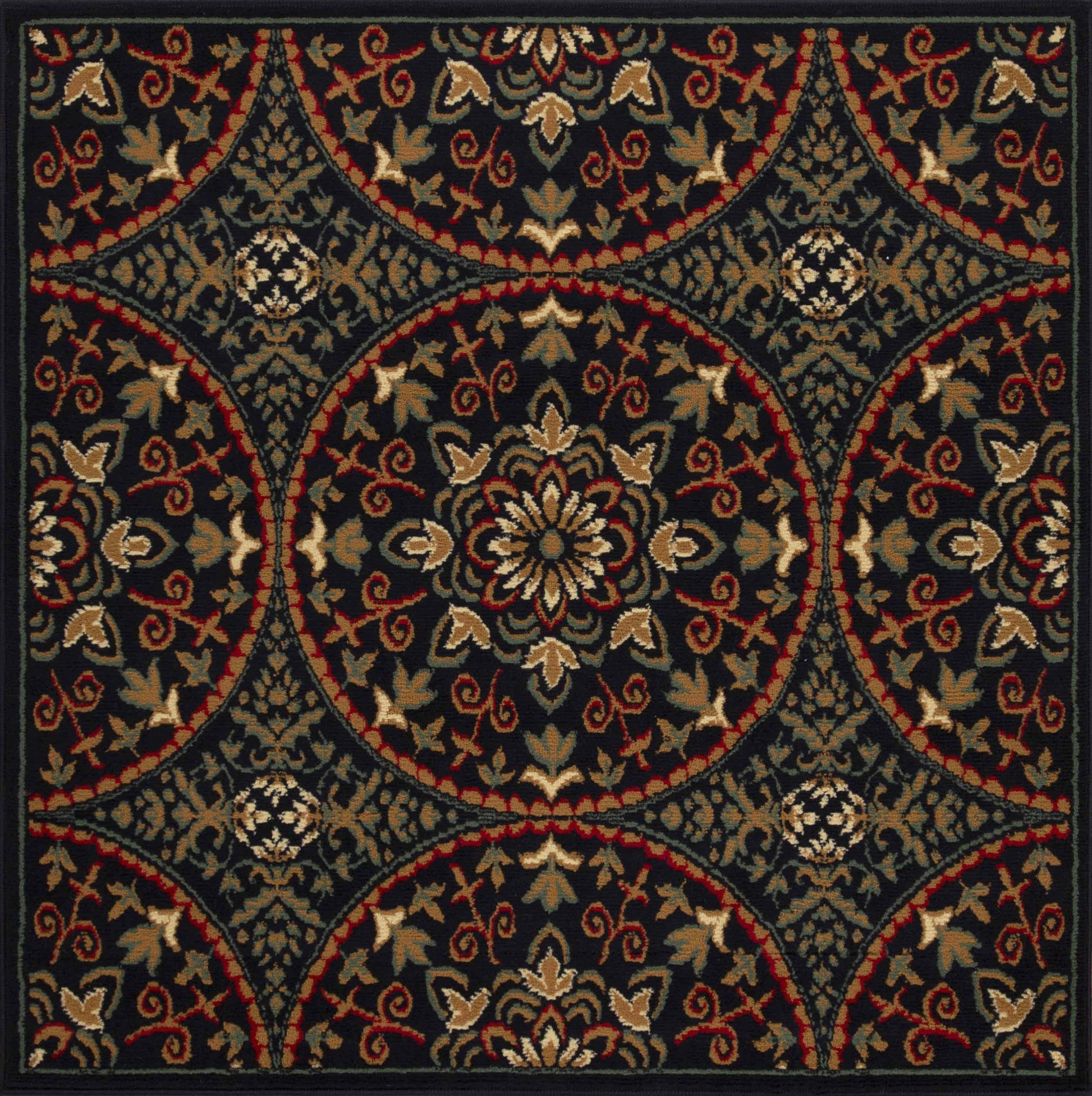 Fancy Floral Medallion Traditional Indoor Area Rug - MidnightBlue