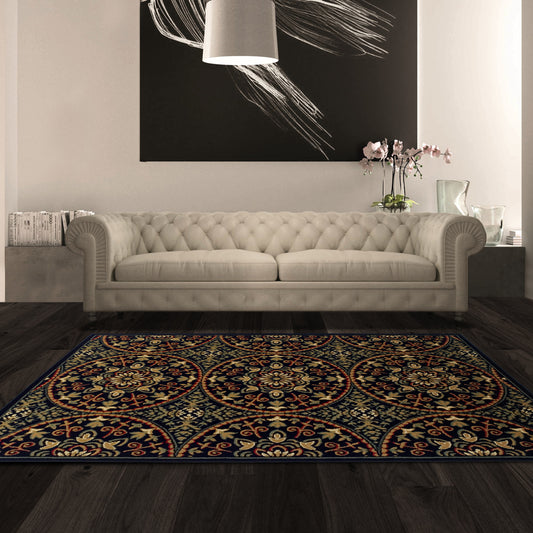 Fancy Floral Medallion Traditional Indoor Area Rug - MidnightBlue