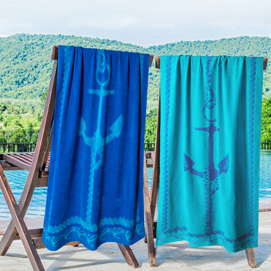 Superior Fisherman Anchor Oversized Beach Towel Set - Blue