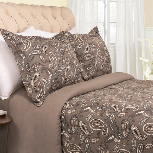 Superior Flannel Cotton Paisley Luxury Duvet Cover Set - Grey